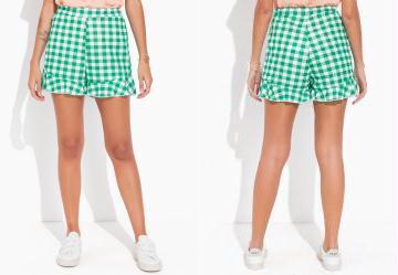 Short Xadrez com Babado e Cintura Alta