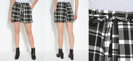 Short Xadrez Preto com Bolsos e Amarra��o