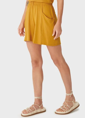 Malwee - Shorts Alfaiaria em Moletinho Amarelo Mostarda - MALWEE