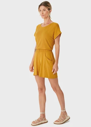 Malwee - Shorts Alfaiaria em Moletinho Amarelo Mostarda - MALWEE