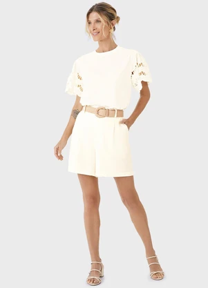 Malwee - Shorts Alfaiaria em Viscolinho Off White - MALWEE