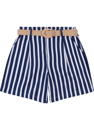 Malwee - Shorts Alfaiaria Listrado em Viscolinho Azul - MALWEE