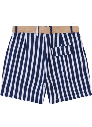 Malwee - Shorts Alfaiaria Listrado em Viscolinho Azul - MALWEE