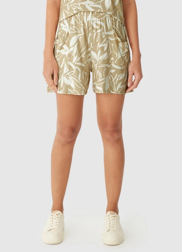 Malwee - Shorts Alfaiaria Tropical em Moletinho Bege