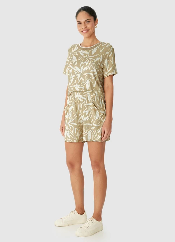 Malwee - Shorts Alfaiaria Tropical em Moletinho Bege 5