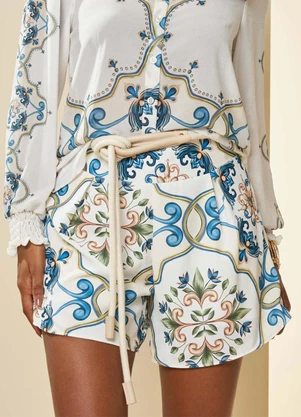 Doce Trama - Shorts Alfaiataria Lusitana Estampado Estampado - DOCE TRAMA