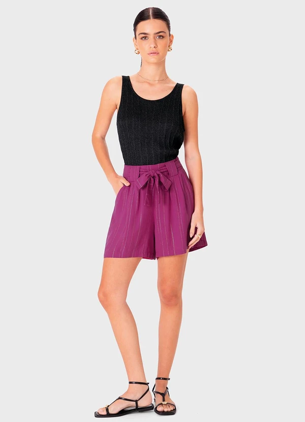 Enfim - Shorts Amplo em Lurex Fúcsia 2