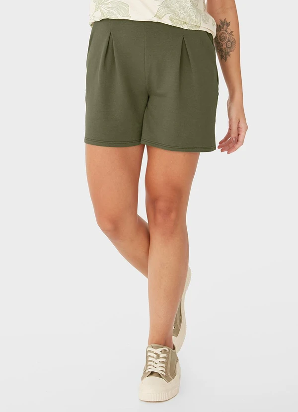 Malwee - Shorts Básico em Moletom Verde Militar 1