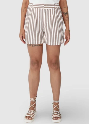 Malwee - Shorts Bege Feminino Básico Listrado - MALWEE