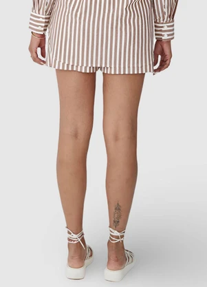 Malwee - Shorts Bege Feminino Básico Listrado - MALWEE