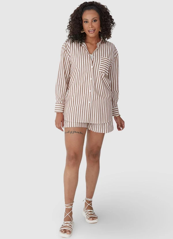 Malwee - Shorts Bege Feminino Básico Listrado 4