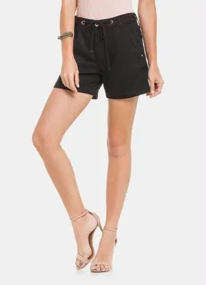 Lunender - Shorts Boyfriend em Sarja com Elastano Preto - LUNENDER