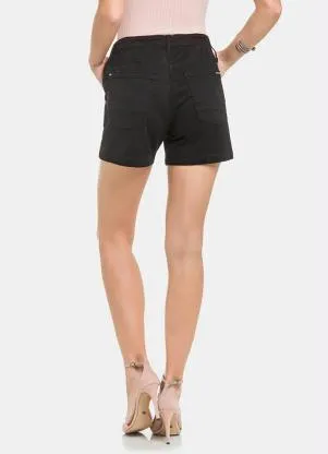 Lunender - Shorts Boyfriend em Sarja com Elastano Preto - LUNENDER