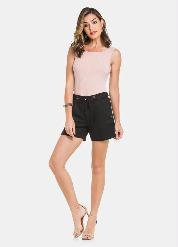 Lunender - Shorts Boyfriend em Sarja com Elastano Preto 3