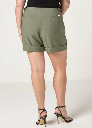 Elegance - Shorts Cintura Alta Abotoamento Duplo Verde - ELEGANCE