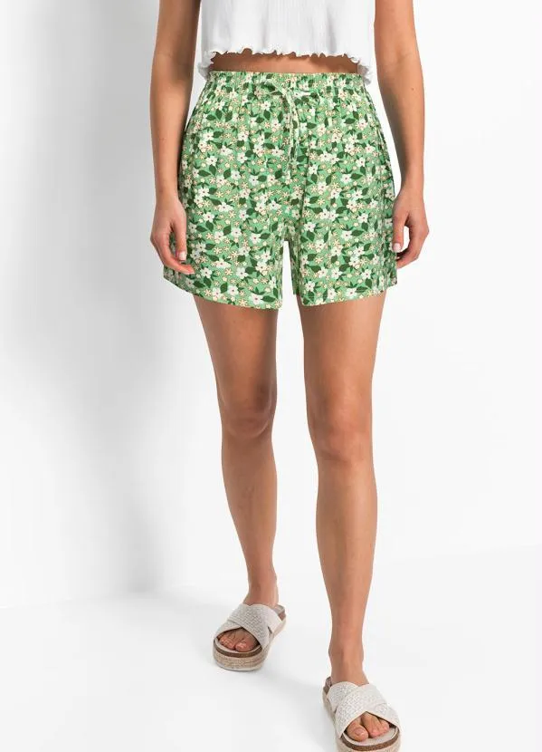 Queima Estoque - Shorts Cintura Alta Floral Verde