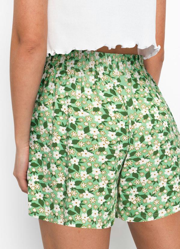 Queima Estoque - Shorts Cintura Alta Floral Verde 4