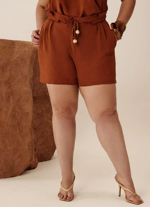 Elegance - Shorts Clochard com Tunel e Amarração Marrom - ELEGANCE