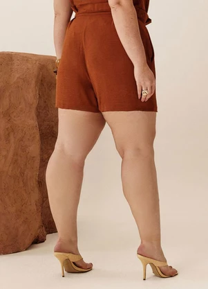Elegance - Shorts Clochard com Tunel e Amarração Marrom - ELEGANCE