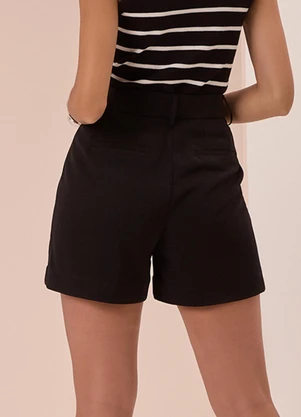 Lunender - Shorts com Bolsos em Tecido de Alfaiataria Preto - LUNENDER