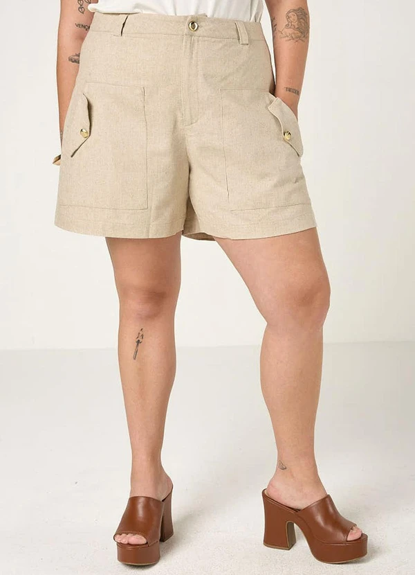 Elegance - Shorts com Bolsos Sobrepostos Bege Natural