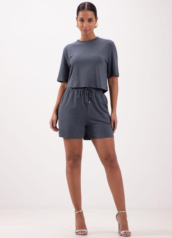 Lunender - Shorts com Cadarço e Bolsos em Malha Azul 3