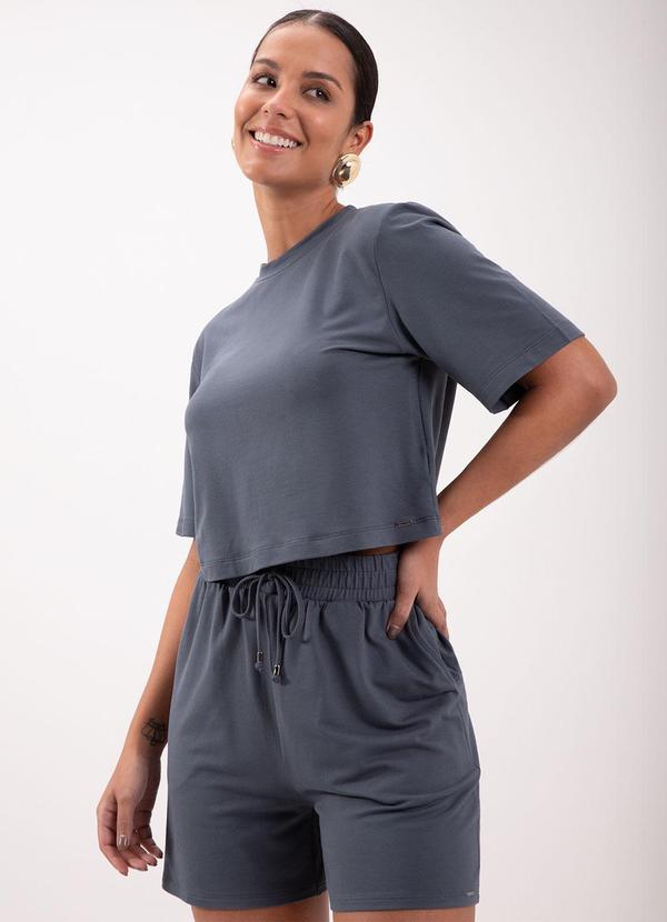 Lunender - Shorts com Cadarço e Bolsos em Malha Azul 5