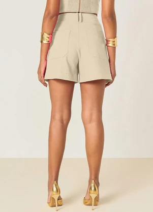 Elegance - Shorts com Cós Transpassado Bege Natural - ELEGANCE