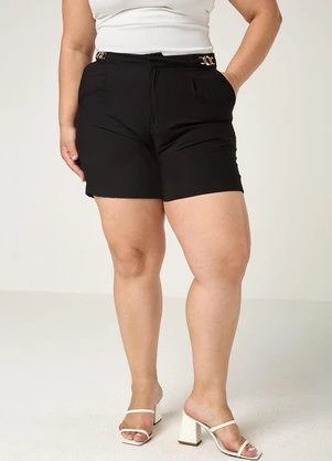 Elegance - Shorts com Prega Femea e Cós com Passante Preto - ELEGANCE