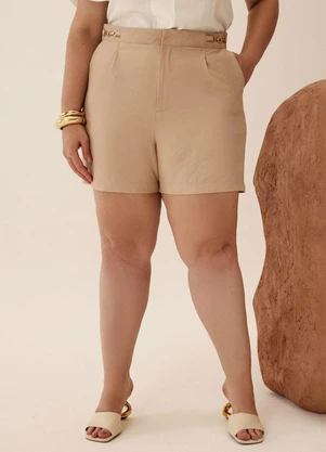 Elegance - Shorts com Prega Femea e Cós Nude Rami - ELEGANCE