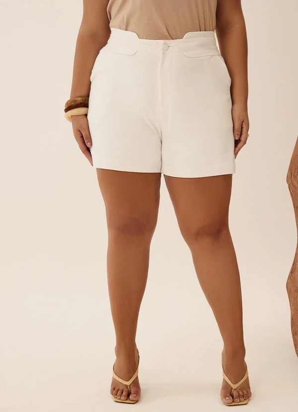 Elegance - Shorts com Sobreposição Cós e Bolso Branco