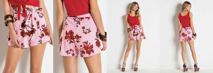 Shorts com Tira para Amarrao Listrado e Floral