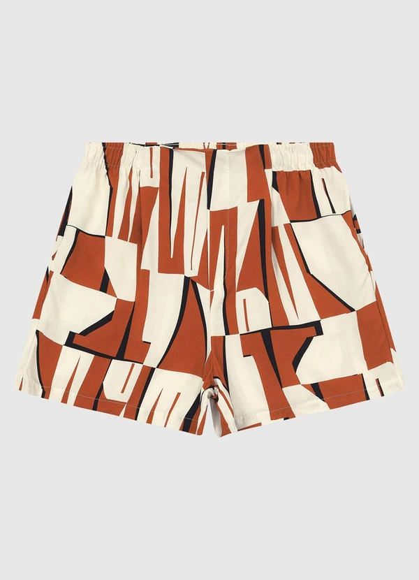 Enfim - Shorts Comfort Viscose Geométrico Laranja