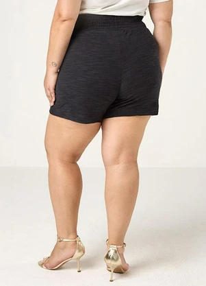 Elegance - Shorts Cós com Elástico e Amarração Preto - ELEGANCE