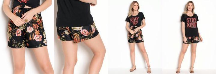 Shorts de Cintura Alta Floral Dark