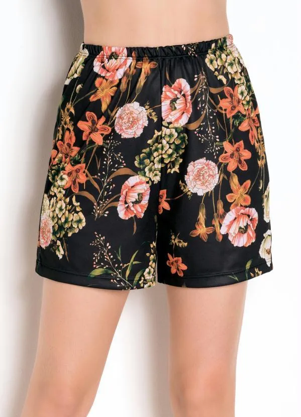 Moda Pop - Shorts de Cintura Alta Floral Dark 6