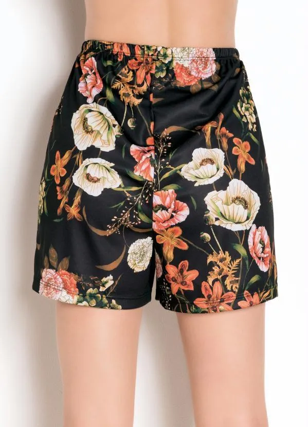 Moda Pop - Shorts de Cintura Alta Floral Dark 7