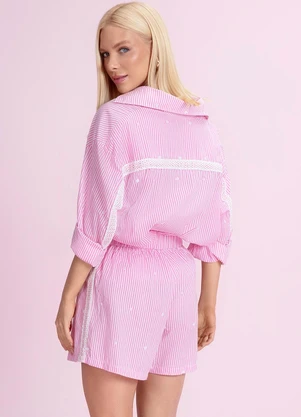 Angel - Shorts de Tricoline Listrado Rosa - ANGEL