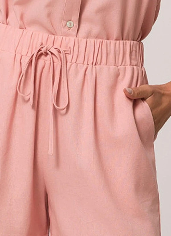 Doce Trama - Shorts em Plano Linen com Cós de Elástico Rosa 5