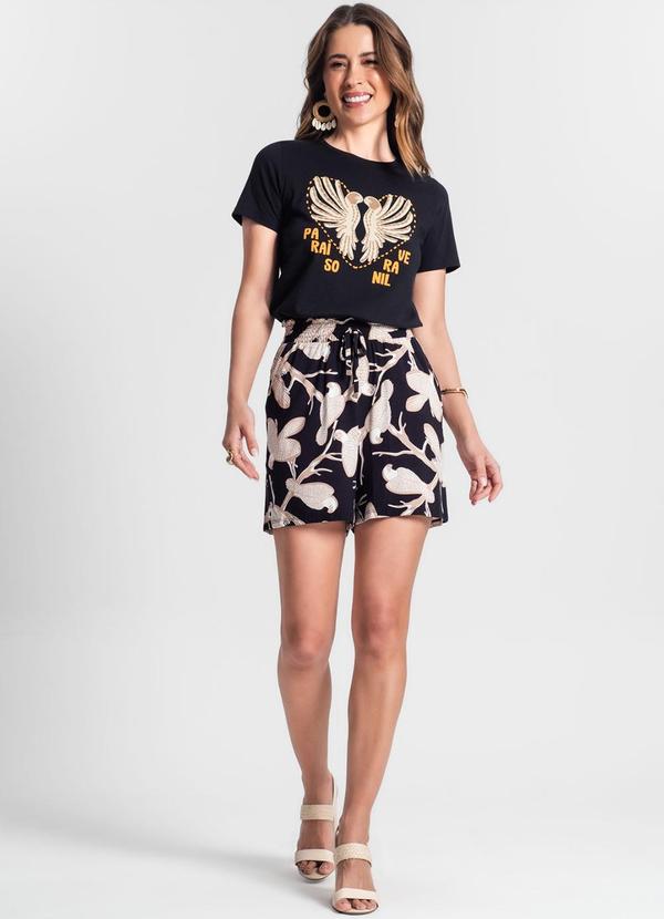 Rovitex - Shorts Estampa de Pássaros Preto 3