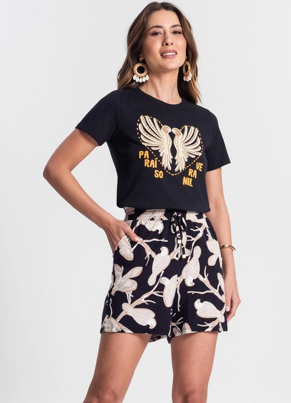 Rovitex - Shorts Estampa de Pássaros Preto 4