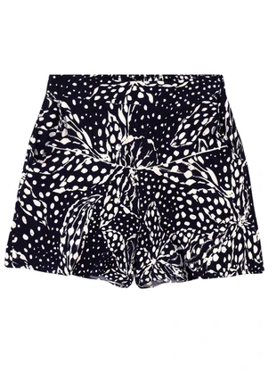Malwee - Shorts Evasê Floral com Pala Preto - MALWEE