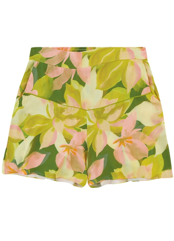 Malwee - Shorts Evasê Floral com Pala Verde 1