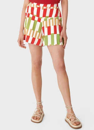 Malwee - Shorts Evasê Floral com Pala Vermelho - MALWEE