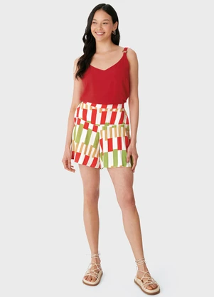 Malwee - Shorts Evasê Floral com Pala Vermelho - MALWEE