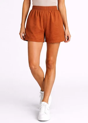 Infinita Cor - Shorts Feminino Cós com Elástico Marrom - INFINITA COR