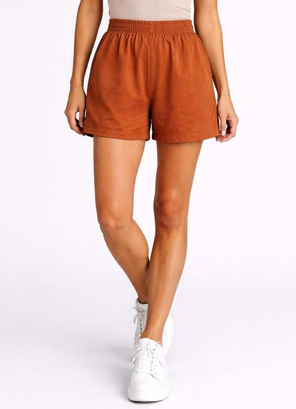 Infinita Cor - Shorts Feminino Cós com Elástico Marrom