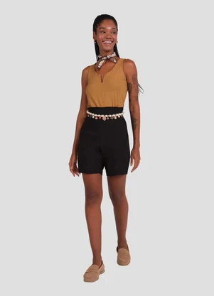 Cereja Rosa - Shorts Feminino em Alfaiataria com Bolso Preto - CEREJA ROSA