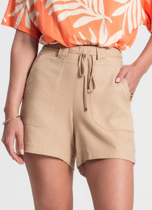 Rovitex - Shorts Feminino em Linho Marrom