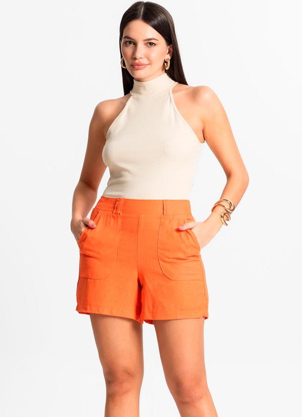 Rovitex - Shorts Feminino em Linho Laranja 3